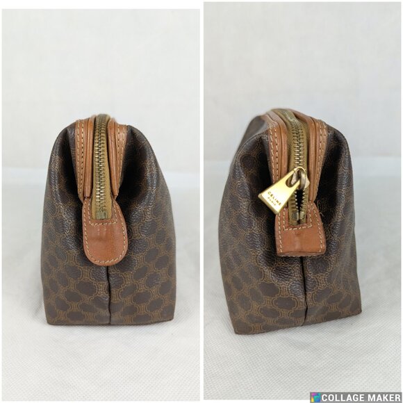 Authentic Celine Macadam Vintage Clutch Bag Brown Beige Pouch Made in Italy - Picture 7 of 12